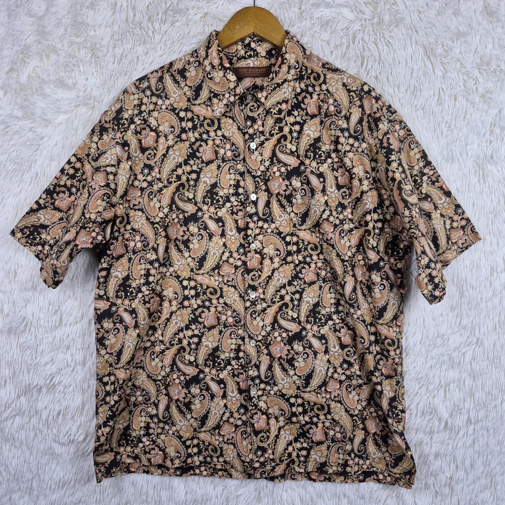 Tori Richard Honolulu Mens Large Cotton Lawn Paisley Floral Aloha Shirt Hawaii